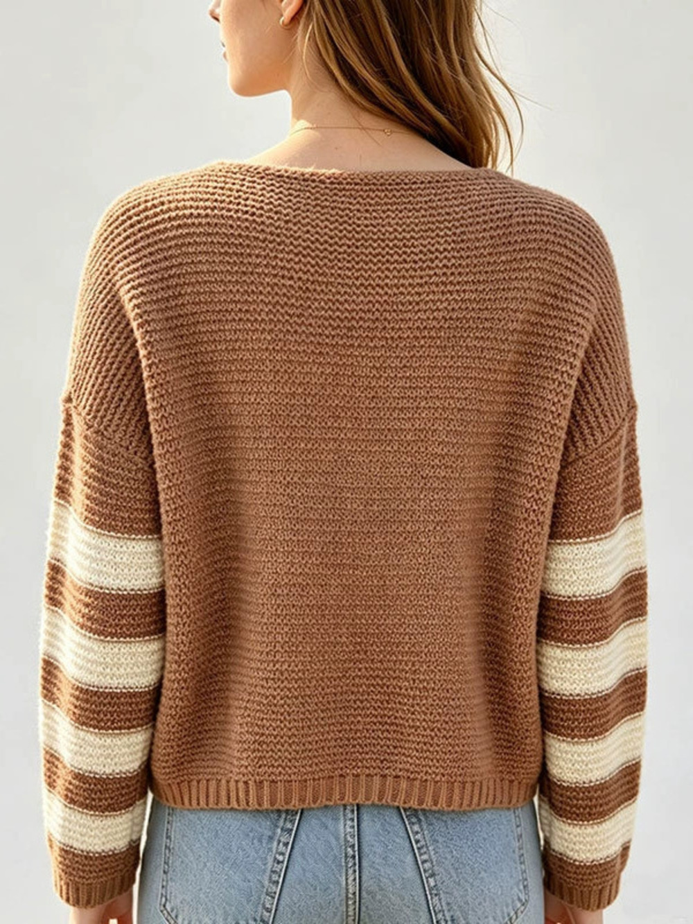 ZARA Womens Fall Winter Oversized Color Block Crew Neck Long Sleeve Sweater